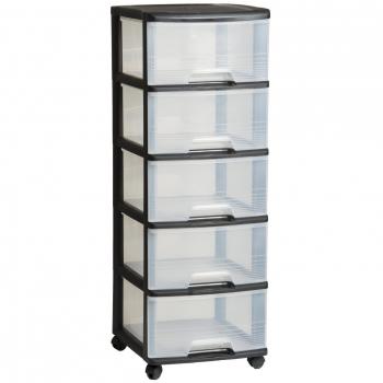 Librería Keter sobre ruedas 5x20L con cinco compartimentos de almacenamiento, capacidad total de 100 litros, estructura resistente y fácil movilidad gracias a sus ruedas