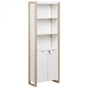 Librería moderna escandinava de madera clara y blanca con 3 estantes y taquilla para documentos Johnson