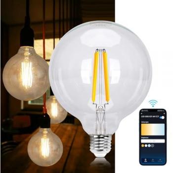 Bombilla LED Inteligente Filamento G125 6W E27 WiFi CCT 2700K-6500K 850 Lúmenes Compatible con Alexa y Google Assistant