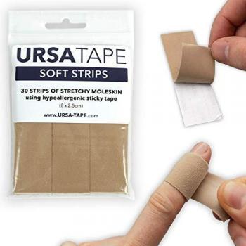 URSA Tape: Pack of 30 Soft, Stretchy Strips of Moleskin Applied to Hypoallergenic Sticky Tape. Available in Four Colours. Made in The UK.