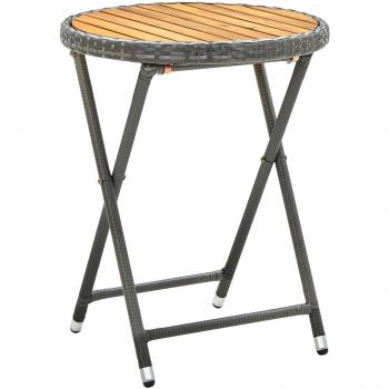 vidaXL Tea Table Grey 60 cm Poly Rattan and Solid Acacia Wood