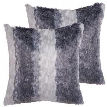 Set de 2 cojines decorativos marrón oscuro de pelo sintético 45 x 45 cm estilo boho con cremallera