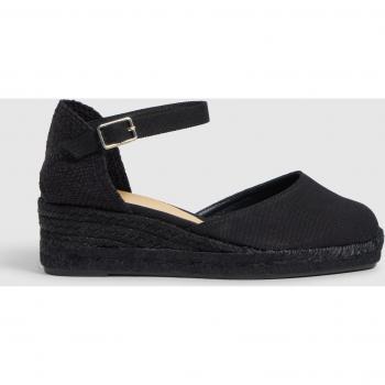 Castañer - Alpargata de cuña baja tintada de mujer Carol en algodón orgánico negro, cierre de pulsera y cuña de 5cm