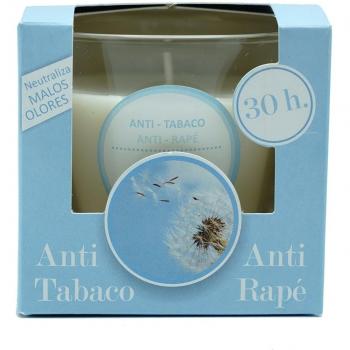 Ambientair. Vela aromática Anti Tabaco. Vela perfumada con cera vegetal y perfume natural con una duración estimada de 30 horas. Disfruta de la aromaterapia en tu casa con esta vela en vaso de cristal.