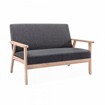 Sofá o banco de madera y tela Isak, 2 plazas, dimensiones 114x69.5x73 cm