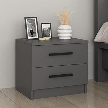 Mesa de Noche Fanø Aglomerado 47 x 50 x 40 cm Antracita con 2 Cajones, Mueble de Oficina, Mesa Auxiliar para Salón, Montaje Rápido