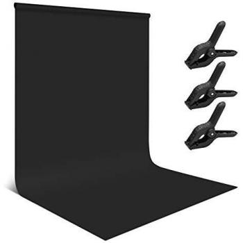 Andoer Fondo Negro para Fotografia, 1.8x2.8M Fondos Fotográficos Lavable e Ironable Pantalla Negro Backdrop para Estudio Fotografía, Vídeo y Televisión Tela Negro con 3 Pinzas