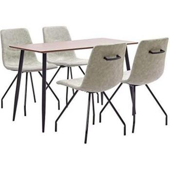 vidaXL Juego de Comedor 5 Piezas de Cuero Sintético Mobiliario Decoración Interior Casa Hogar Robusto Duradero Resistente Funcional Práctico Útil Gris