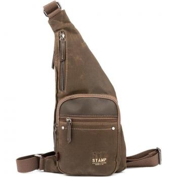 STEPPING STRONG STAMP - Mochila cruzada de hombre en lona encerada de color taupe