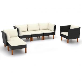 9-Piece Black Synthetic Rattan Garden Furniture Set with Eucalyptus Wood