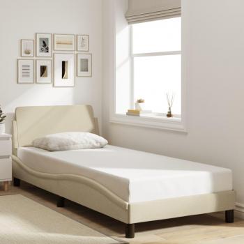 Estructura de cama con cabecero de tela color crema 90x200 cm