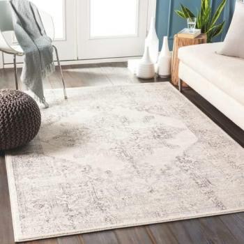Alfombra Vintage Oriental Surya KOTA 140x200 cm, Corto Pelo, Blanco y Gris, 9 mm de Altura