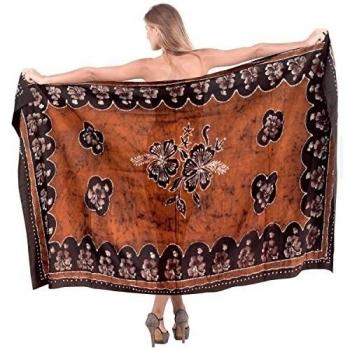 La Leela señoras batik trajes de baño del bikini de color marrón vestido de la falda del abrigo del traje de baño traje de baño de las mujeres pareo de algodón