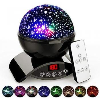 Amouhom Lámpara Proyector Estrellas, Lámpara de Nocturna, Lámpara Proyector Infantil, 360° Rotación Lampara con Temporizador led Pantalla y Control Remoto, 8 Modos, Perfecto Regalo Para Bebés