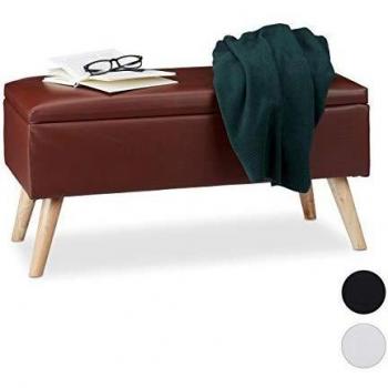 Banco de Almacenamiento Acolchado 40L con Patas de Madera y Cuero Sintético, 40 x 80 x 39,5 cm, Marrón - Relaxdays