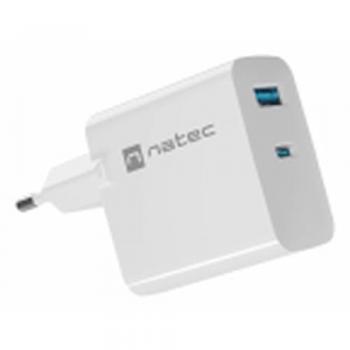 Cargador de Pared Natec Universal 65W Blanco con Carga Rápida y Puertos USB-A y USB-C