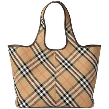 Burberry Women's Check Tote Bag in Beige | 8093976159199, Cotton tote bag, Beige female, Size: ONE SIZE, Vintage Check Tote Bag