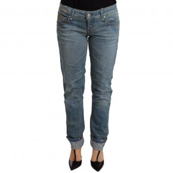 Blue Washed Cotton Folded Hem Women's Trousers - W26 | IT40