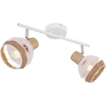 Globo Plafón Widy decoración de cuerda de cáñamo 2 luces, regleta 2 focos blanco arena 2xE27 40W 230V