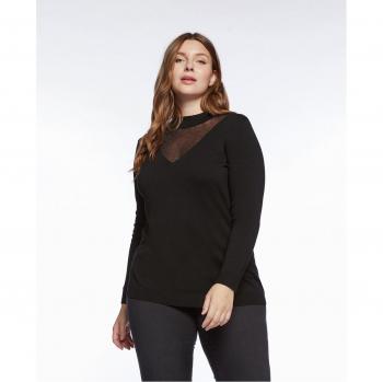 Jersey de mujer con aplicación transparente y manga larga