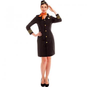 Disfraz de Azafata de Vuelo Elegante con Gorro para mujer