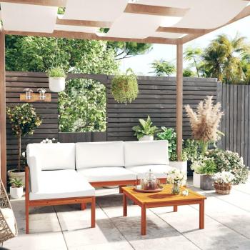 5-Piece Cream Cushion Garden Lounge Set in Solid Acacia Wood