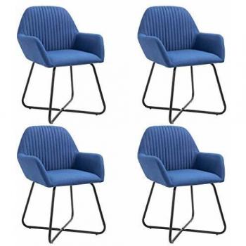 Set of 4 Blue Fabric Dining Chairs