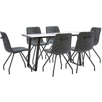 vidaXL Juego de Comedor 7 Piezas Cuero Sintético Mobiliario Decoración Interior Casa Hogar Robusto Duradero Resistente Funcional Práctico Útil Negro