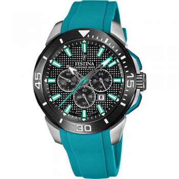 Festina Chrono Bike F20642/3 Reloj Analógico para Hombre con Esfera Negra y Correa de Caucho Verde