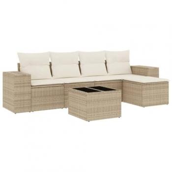 Juego de sofás jardín con cojines 6 pzas ratán sintético beige