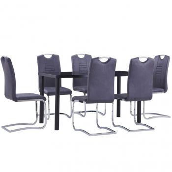 Juego de comedor 7 piezas piel de ante artificial gris