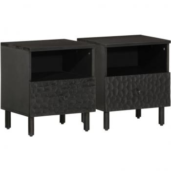 Mesitas de noche 2 unidades madera maciza de mango 40x33x46 cm Negro, Natural, Mesita habitación dormitorio para Salón, Estudio, Mesa Auxiliar