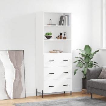 Aparador alto de madera contrachapada blanco 69,5x34x180 cm con 3 cajones, mueble de almacenaje para salón, buffet y armario auxiliar