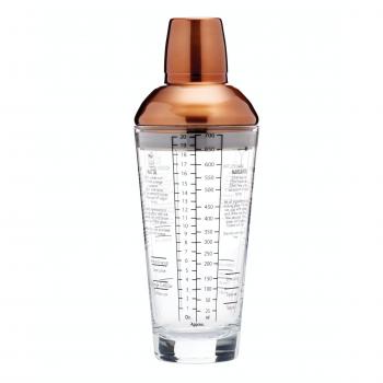 Coctelera Boston BarCraft con colador integral de acero inoxidable, tapa y recetas impresas, acabado en cobre - 650 ml