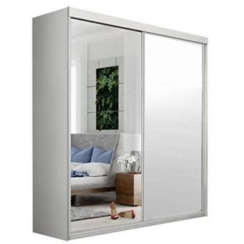 Armario Corredero Dover 107 Blanco con Espejo, 200x200x62cm, 9 Estantes