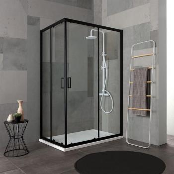 Mampara de Ducha 80x100 cm con Perfil Negro Mate y Cristal Transparente, Modelo Ciudad