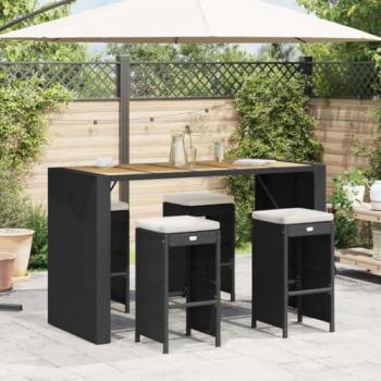 vidaXL Garden Bar Stools with Cushions 4 pcs Black Poly Rattan