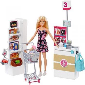 Barbie Doll, Blonde, and Grocery Store with Rolling Cart and Working Belt, 3 Years+, FRP01
