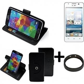 TOP SET: 360° Funda Smartphone para Huawei Ascend G525, negro + anillo protector | Función de stand Caso Monedero BookStyle mejor precio, mejor funcionamiento - K-S-Trade
