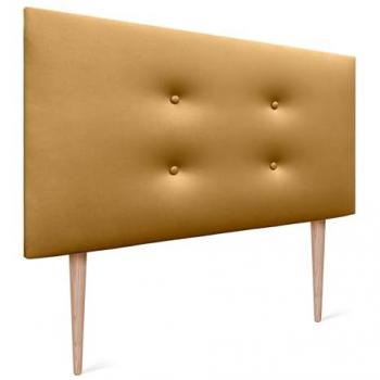 Cabecero Tapizado de Polipiel Aqualine Dorado con 2 Hileras de Botones y Patas - 110x105cm (Camas 80/90/105)