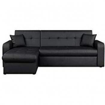 Sofá Esquinero Reversible Convertible de 3 Plazas con Cofre de Almacenamiento - Polipiel Negra - Contemporáneo - 235 x 85 x 153 cm - ROMAN