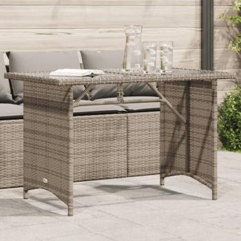 vidaXL Grey Poly Rattan Garden Table with Glass Top 110x68x70 cm