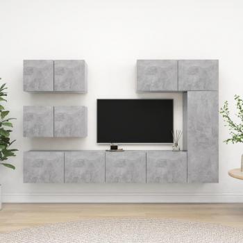 Juego de muebles para salón TV 6 piezas de madera de ingeniería gris con acabado en hormigón