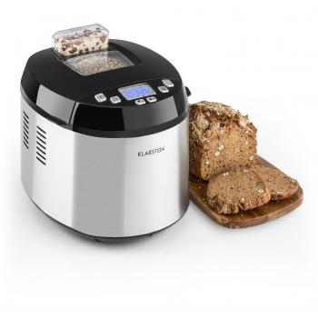 Klarstein Brotilde • Panificadora • Máquina de pan automática • Pantalla LCD • Ventana para ver el proceso • Dispensador de ingredientes • 650 W • Apto para alérgicos • Accesorios • Acero • Plateado
