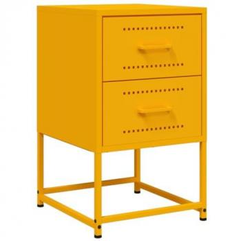 Mesita de Noche Acero Amarillo Mostaza 36x39x60.5 cm, Mesa Auxiliar, Armario Auxiliar, Soporte para teléfono