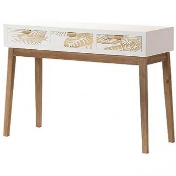 Consola de Madera Adda Home con 3 Cajones, dimensiones 110x40x78 cm, material Abeto/Pino/MDF, colores Natural/Blanco/Dorado