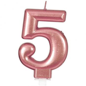 Vela Metalizada Oro y Rosa Número 5, de 8 cm