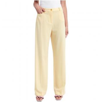Patrizia Pepe Women's Yellow Wide Trousers, Size M, Smooth Fabric with Front Pockets