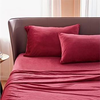 Bedsure Sabanas Coralina Cama 90 - Juego Sábanas Invierno 90x190 Franela 3 Piezas, Sabanas Polar Termica 90x190, Sabana Bajera Ajustable 90x200 con Encimera, Rojo