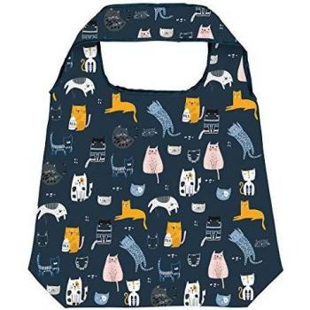Moses Shopper Love Cats | Bolsa de la compra plegable, respetuosa con el medio ambiente, reutilizable, poliéster, azul oscuro, talla única